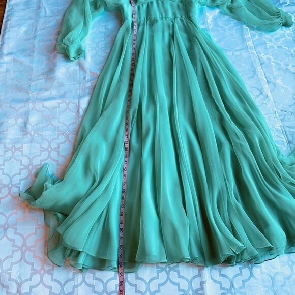 Vintage Green Pleated Chiffon Maxi Dress - Picture 15 of 15